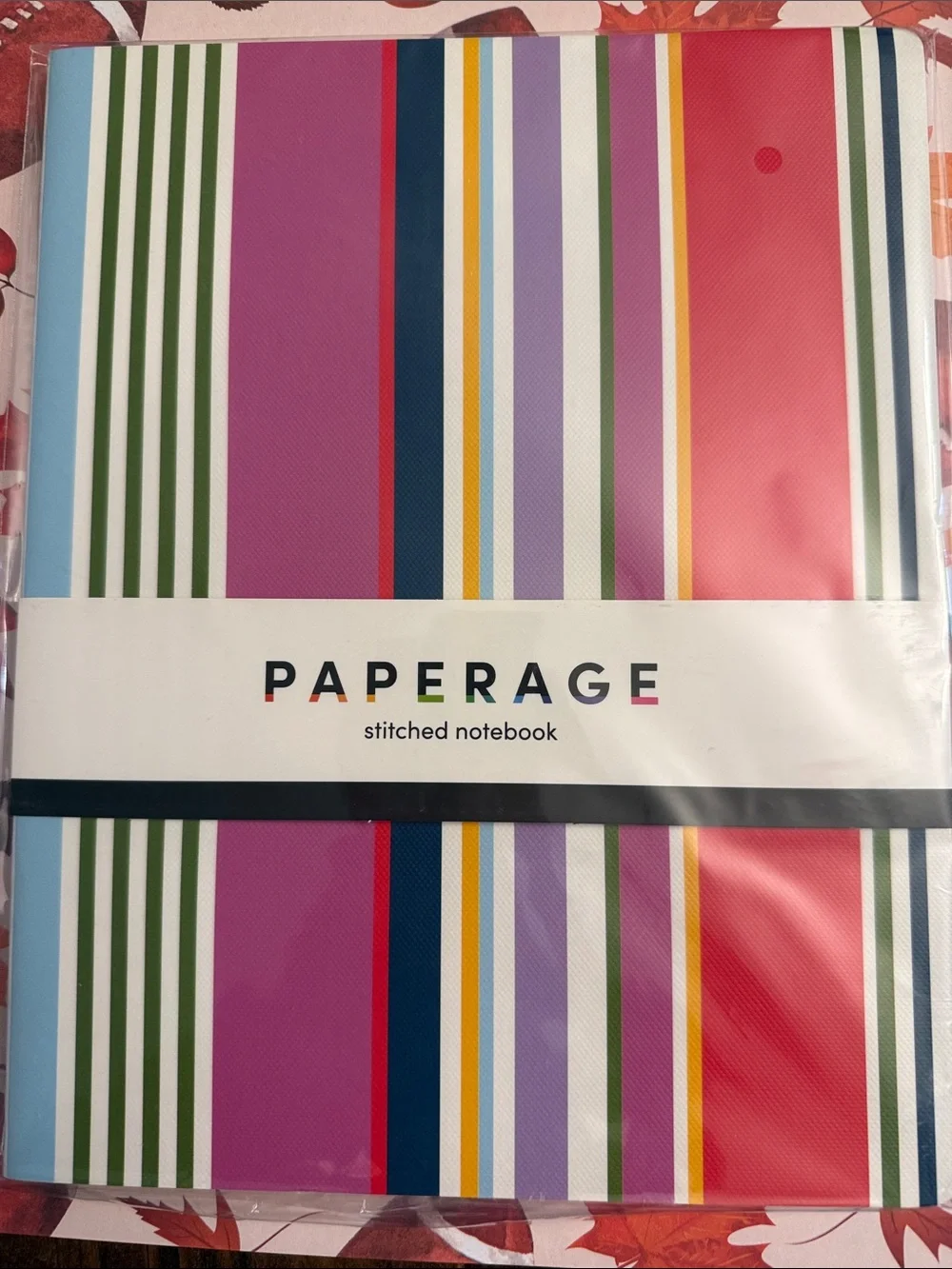 Paperage Bright Multicolor Striped Stitched Notebook - Pink/Purple/Blue Accents